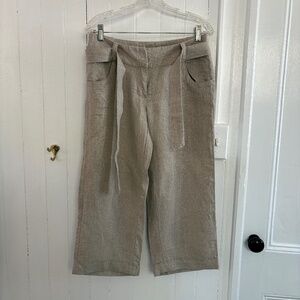 Garnet Hill Linen Wheat Cropped Wide Legged Pants with Tie Belt 04